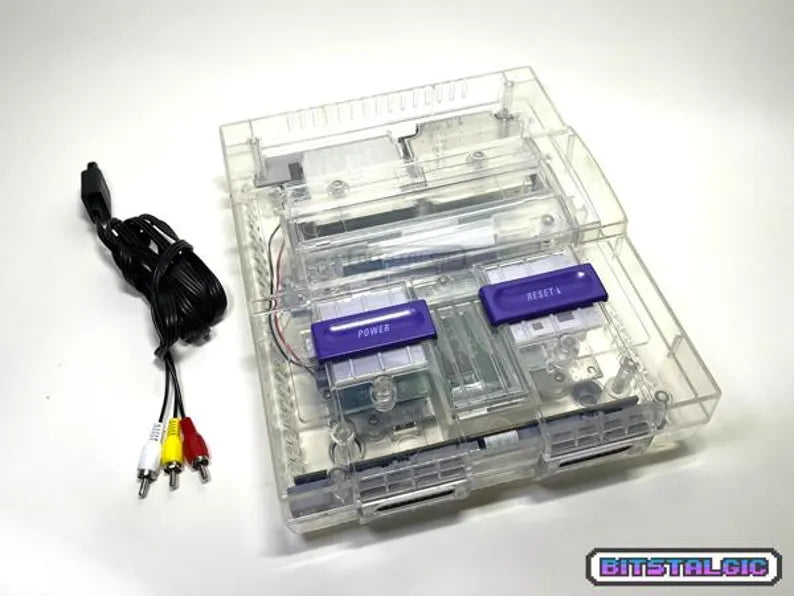 Super Nintendo With Crystal Shell and Edge Enhancer Mod .